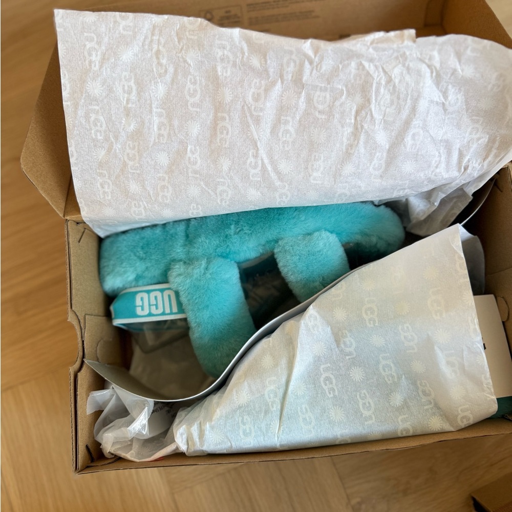 NEW UGG Teal Plush Slide Sandal